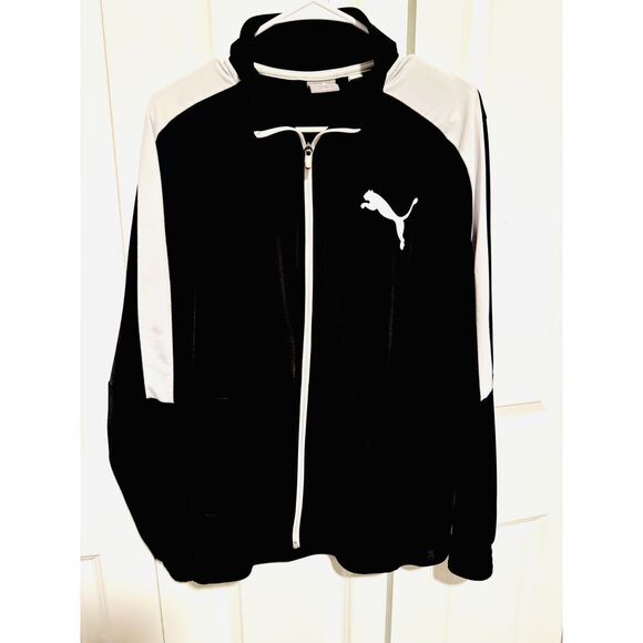 PUMA Men's Full-Zip Track Jacket –‎ Black & White Logo Sweatshirt – Size M - Picture 1 of 5